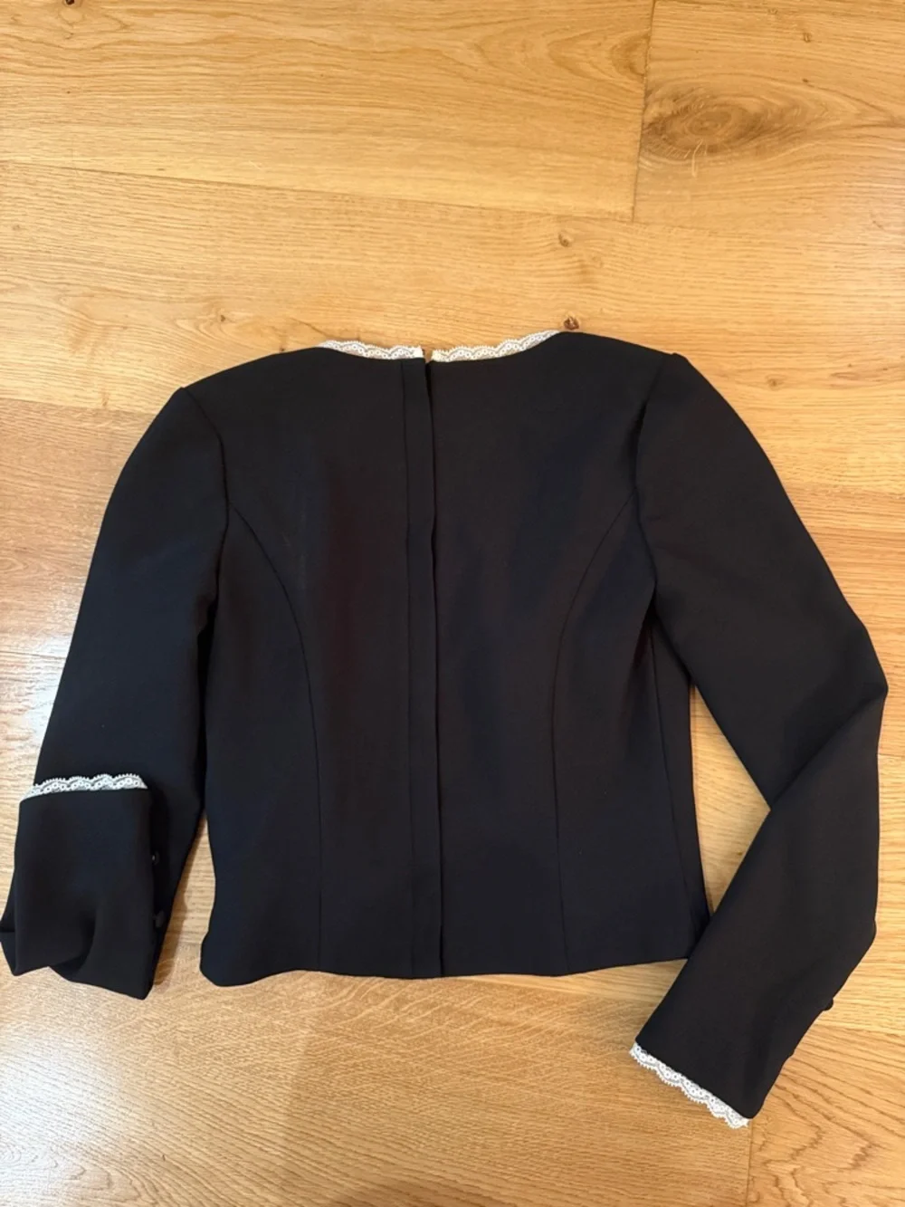 REVOLVE Black Cropped Long-Sleeve Top with White Lace Trim